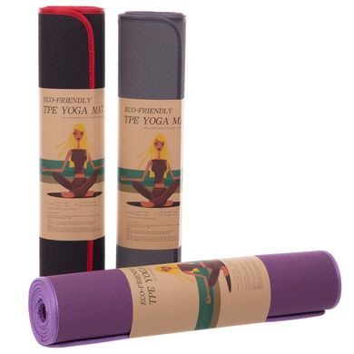 Фитнес коврик для йоги Yogamat TPE 6мм с кантом SP-Planeta FI-1772, Серый