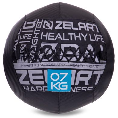 Мяч набивной медицинский для кроссфита WALL BALL Zelart FI-2637-7 7кг черный