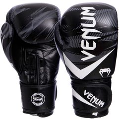 Перчатки боксерские кожаные на липучке VENUM IMPACT VL-2038 черно-белые, 12 унций
