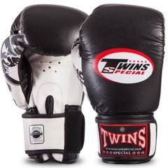 Боксерские перчатки кожаные на липучке TWINS CLASSIC 0269 черно-белые, 12 унций