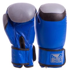 Перчатки для бокса кожаные на липучке BAD BOY MA-5433 сине-серые, 12 унций