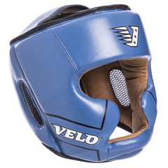 Шлем боксерский закрытый кожаный синий VELO VL-2219
