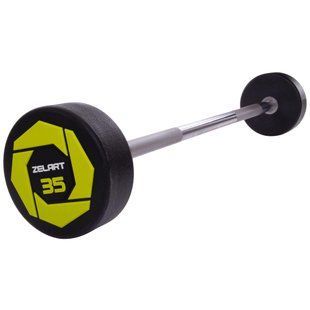 Штанга неразборная с фиксированным весом прямая полиуретановая Zelart Urethane Barbell TA-2689-35 длина-110см 35кг черный-салатовый