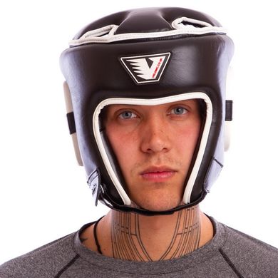 Шлем кожаный боксерский открытый с усиленной защитой макушки черный VELO VL-8195