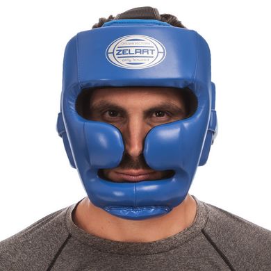 Боксерский шлем закрытый с полной защитой синий PU ZELART BO-1367