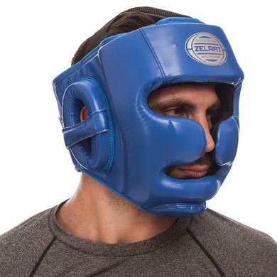 Боксерский шлем закрытый с полной защитой синий PU ZELART BO-1367