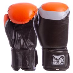 Боксерские перчатки кожаные на липучке BAD BOY MA-5433 черно-оранжевые, 12 унций