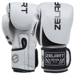 Перчатки для бокса на липучке Zelart PU Challenger 2.0 бело-черные BO-8352, 12 унций