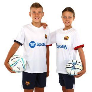 Форма футбольная детская с символикой футбольного клуба BARCELONA гостевая 2024 Zelart CO-7182 размер XL-30, рост 155-165 цвет белый-синий