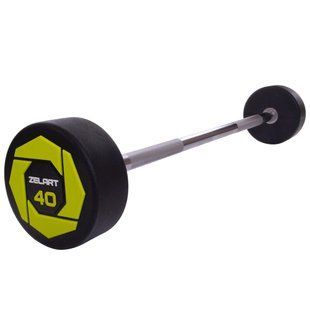 Штанга неразборная с фиксированным весом прямая полиуретановая Zelart Urethane Barbell TA-2689-40 длина-112см 40кг черный-салатовый