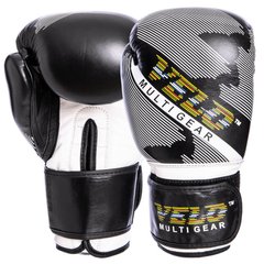 Перчатки для бокса кожаные на липучке черные VELO VL-2229, 12 унций