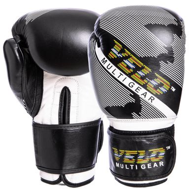Перчатки для бокса кожаные на липучке черные VELO VL-2229, 12 унций