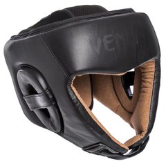 Боксерский шлем открытый с усиленной защитой макушки кожаный черный VENUM BO-6629