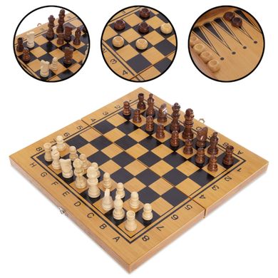 Шахматы, шашки, нарды 3 в 1 бамбуковые 341-162