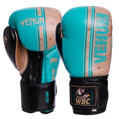 Боксерские перчатки кожаные VENUM Shield Pro VL-1998 на липучке бирюзовые, 12 унций
