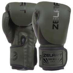 Перчатки для бокса на липучке Zelart PU Challenger 2.0 оливково-черные BO-8352, 12 унций