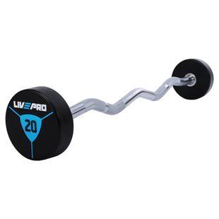Штанга неразборная с фиксированным весом изогнутая полиуретановая LiveUp LP8011-20 длина-89,2см 20кг черный-синий
