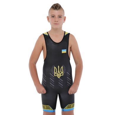 Трико для боротьби дитяче UKRAINE Zelart JY-6607 розмір 6XS колір синій-жовтий-чорний