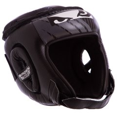 Шлем боксерский открытый с усиленной защитой макушки кожаный черный BAD BOY BD09