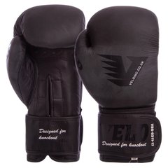 Перчатки боксерские кожаные на липучке VELO VL-8187 черные, 12 унций