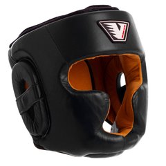 Шлем для бокса кожаный закрытый с полной защитой черный VELO VL-8193