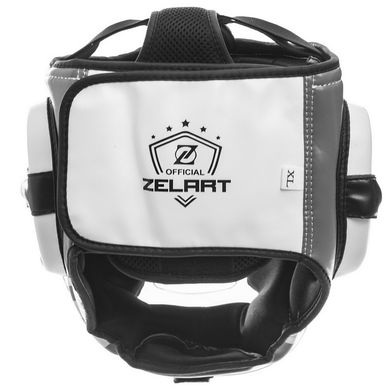 Боксерский шлем закрытый с прозрачной маской белый PU ZELART BO-1360