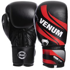 Перчатки боксерские кожаные VENUM COMMANDO на липучке VL-2040 черно-красные, 12 унций