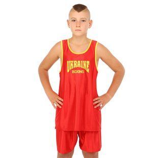 Форма боксерская детская майка и шорты Zelart UKRAINE CO-8942 размер XL, рост 155-165см (30) цвет красный