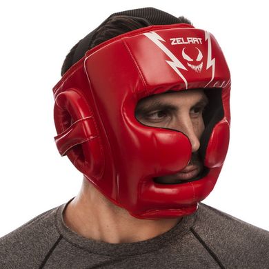 Боксерский шлем закрытый с полной защитой красный PU ZELART BO-1375