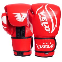 Перчатки боксерские кожаные на липучке VELO VL-2208 красные, 10 унций