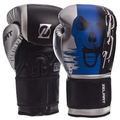 Боксерские перчатки ZELART BO-1315 PU на липучке черно-синие, 10 унций
