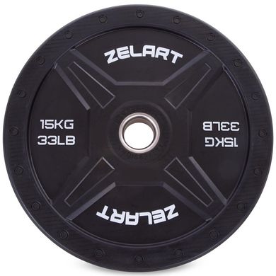 Бамперные диски резиновые Bumper Plates Zelart TA-2258-15 50,4мм 15кг черный