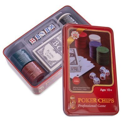 Набор для покера в металлической коробке Professional Poker chips Zelart IG-4591 100 фишек
