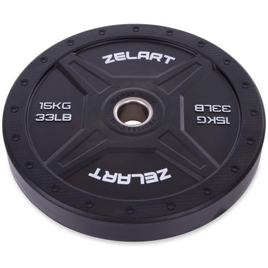 Бамперные диски резиновые Bumper Plates Zelart TA-2258-15 50,4мм 15кг черный