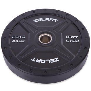 Бамперные диски резиновые Bumper Plates Zelart TA-2258-20 50,4мм 20кг черный