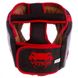 Шлем для бокса кожаный открытый с усиленной защитой макушки черный с красным VENUM BO-6629