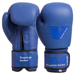 Боксерские перчатки VELO кожаные на липучке VL-8187 синие, 10 унций