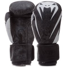 Перчатки боксерские кожаные на липучке VENUM MA-0700 черные, 12 унций