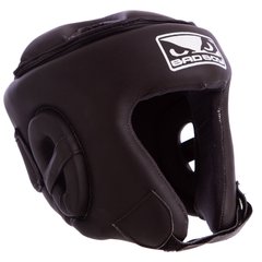 Шлем для борьбы открытый с усиленной защитой макушки кожаный черный BAD BOY VL-6626