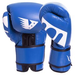 Боксерские перчатки кожаные на липучке VELO VL-2208 синие, 10 унций