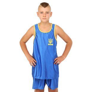 Форма боксерская детская майка и шорты Zelart UKRAINE CO-8941 размер L, рост 145-155см (28) цвет синий