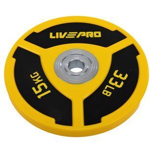 Бамперные диски полиуретановые Bumper Plates LiveUp LP8027-15 &oslash;50.5мм 15кг желтый-черный