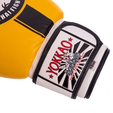 Рукавиці боксерські на липучці шкіряні YOKKAO YK016 розмір 12 унції колір синій-сірий