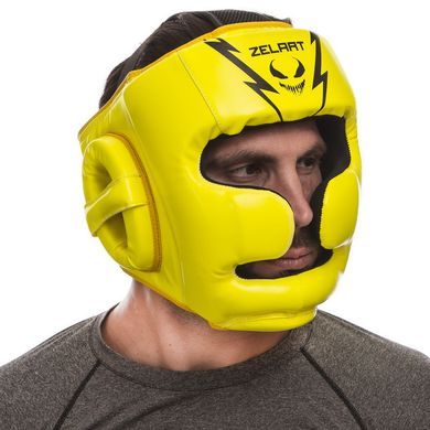 Шлем боксерский тренировочный с полной защитой лимонный PU ZELART BO-1375