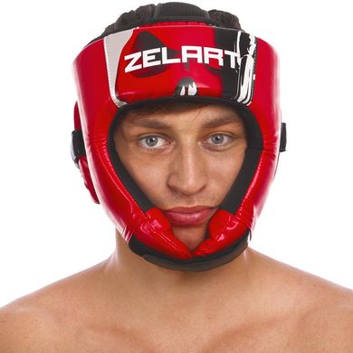 Шлем боксерский открытый красный PU ZELART BO-1316