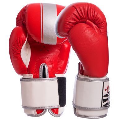 Рукавиці боксерські на липучці шкіряні YOKKAO YK016 розмір 12 унції колір синій-сірий