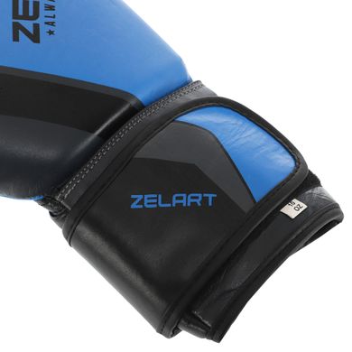 Кожаные перчатки боксерские Zelart CONTENDER 2.0 VL-8202 на липучке черно-синие 12 унций