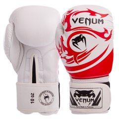 Боксерские перчатки кожаные на липучке VENUM TRIBAL VL-5777 бело-красные, 12 унций