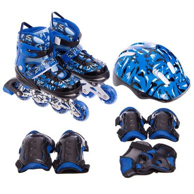 Комплект (роликовые коньки, защита, шлем, сумка) JINGFENG синий SK-170, 31-34
