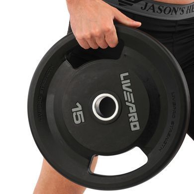 Блины диски полиуретановые 2 Handle металлическая втулка LiveUp LP8337-15 &oslash;51мм 15кг черный